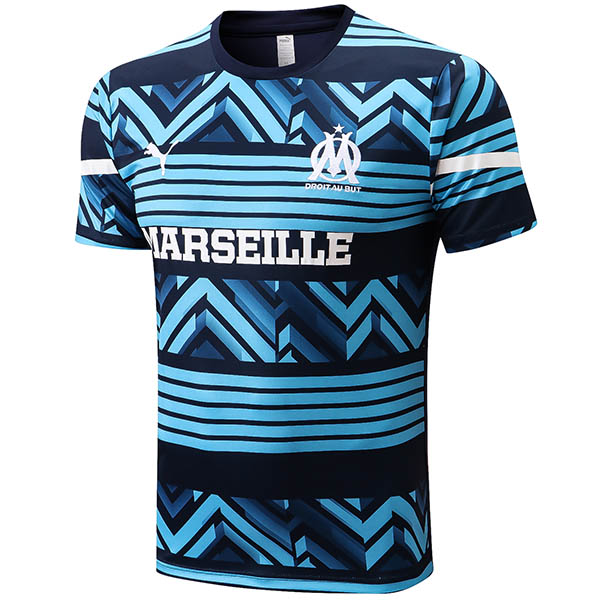 Marseille training jersey soccer uniform men's shirt football short sleeve sport top t-shirt cyan 2022-2023